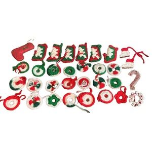 VTG Handmade Crochet Mini Stockings Wreath Christmas Granny Square Ornaments 31
